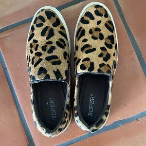 Roper Brand Hair on Hide Leopard Print Slip Ons - Sz 8.5